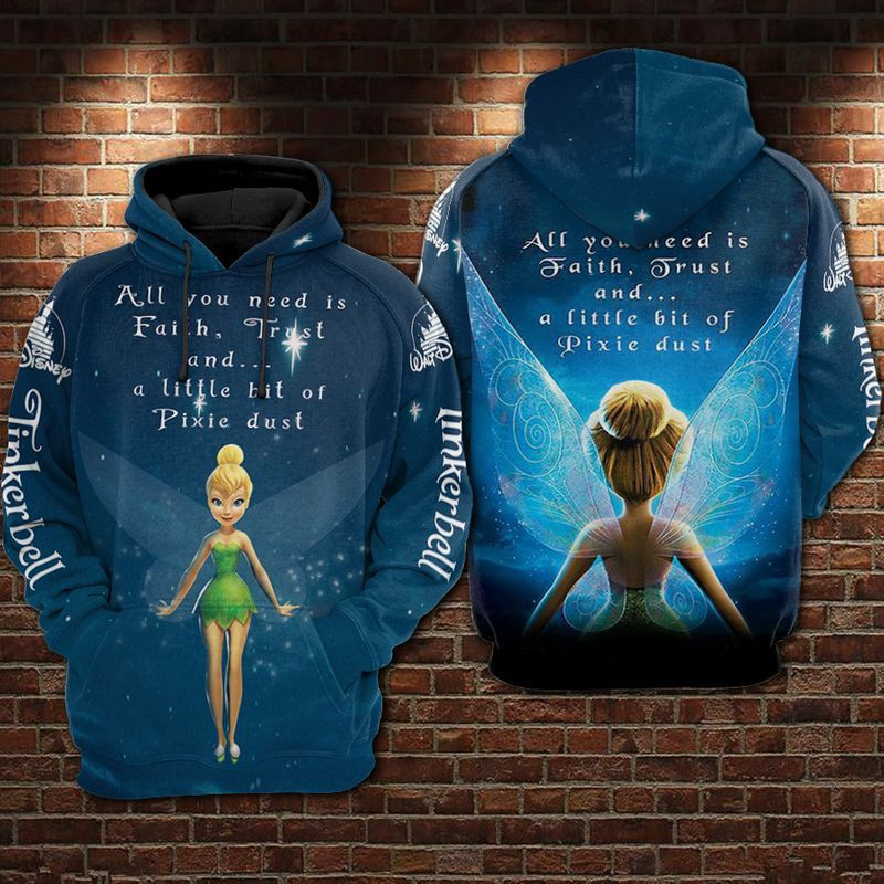 Tinker Bell Over Print 3d Hoodie Zip Hoodie