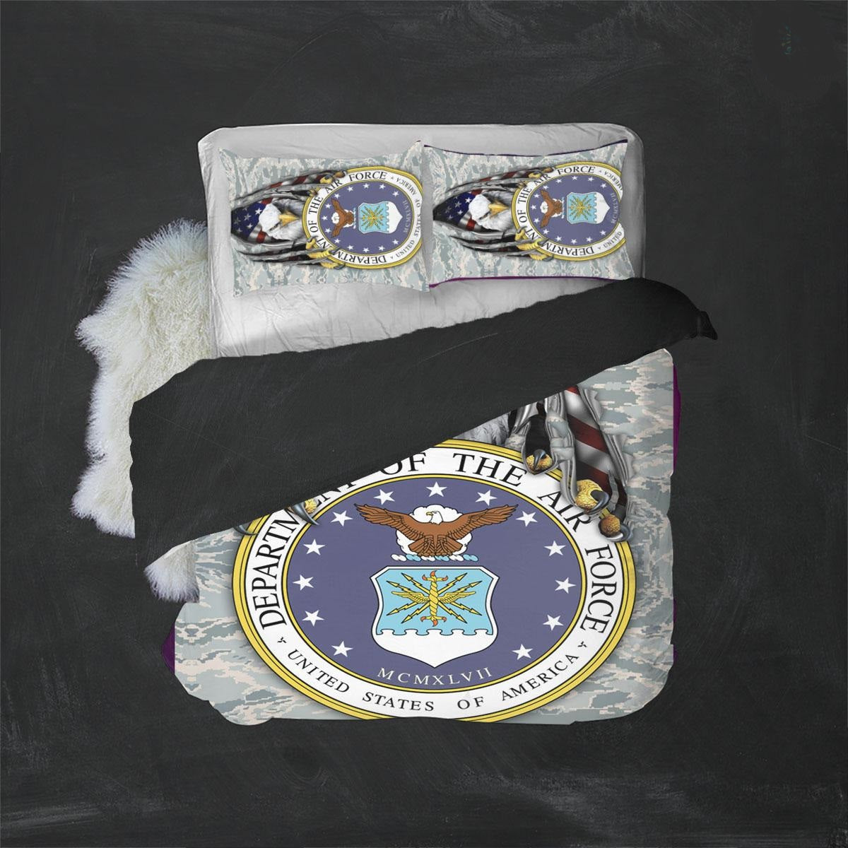 Veteran Bedding Set Department Of The Air Force Symbol Camo Pattern Duvet Covers
