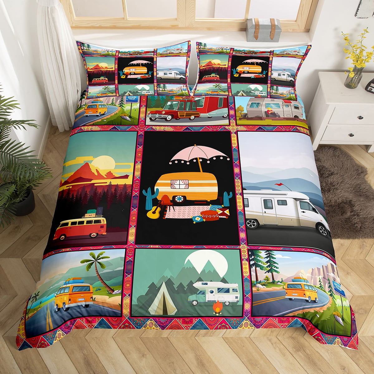 Camping Bedding Set Bohemian Western Camping Vans Duvet Covers
