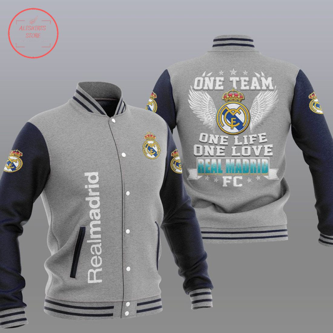 Real Madrid Grey One Team Baseball Jacket