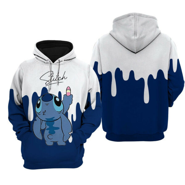 Stitch Navy Dripping Paint Fan, Stitch Navy Dripping Paint, Cartoon Graphic Outfits Aop Hoodie 2372