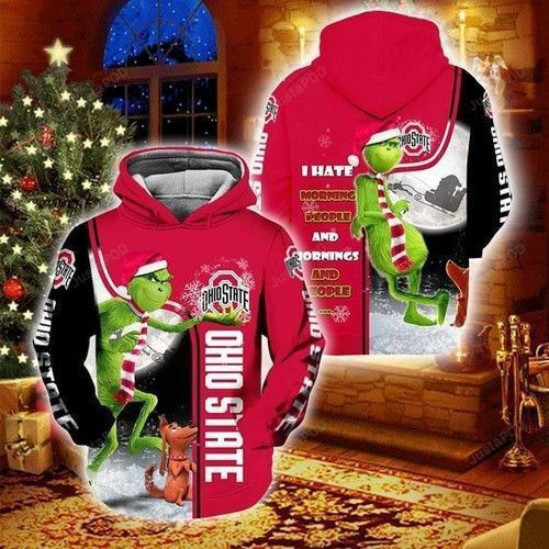 Christmas Grinch Ohio State Buckeyes I Hate Morning People 3D All Over Print Hoodie & Zip Hoodie