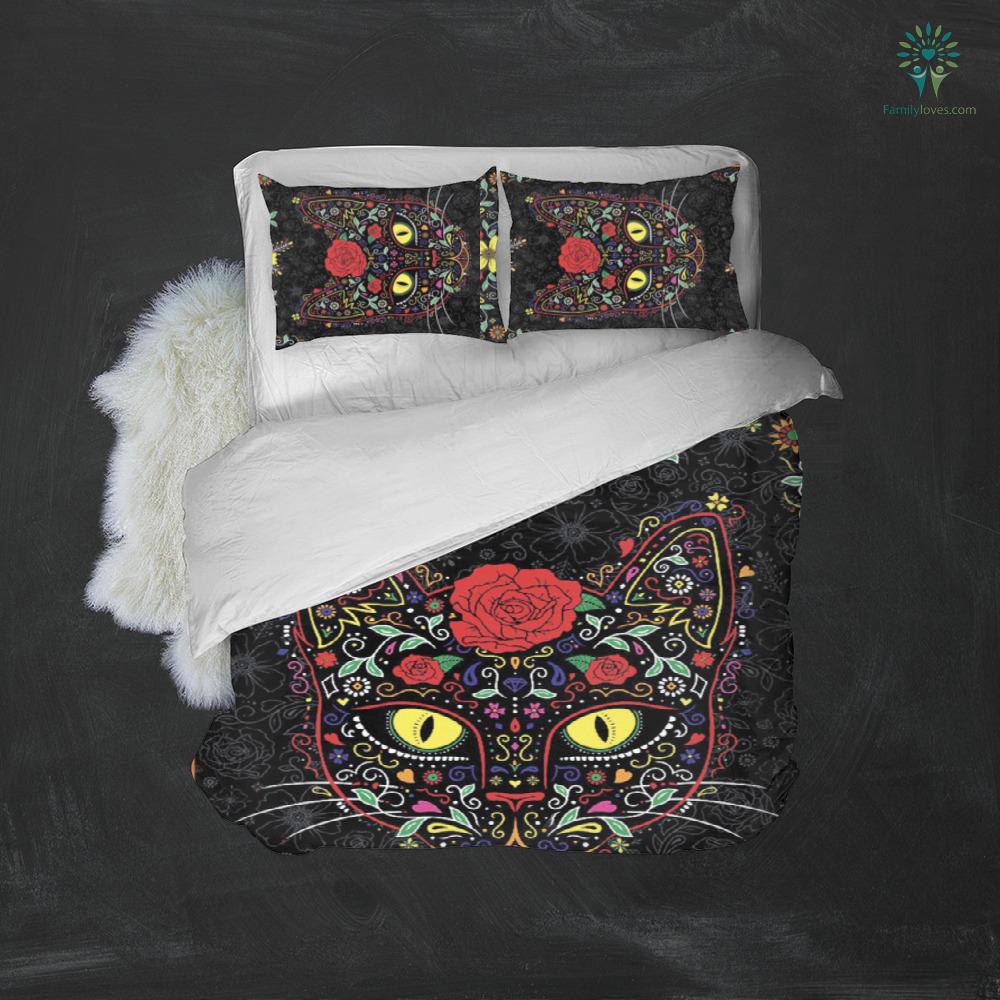 Cat Bedding Set Floral Sugar Cat Flower Pattern Duvet Covers