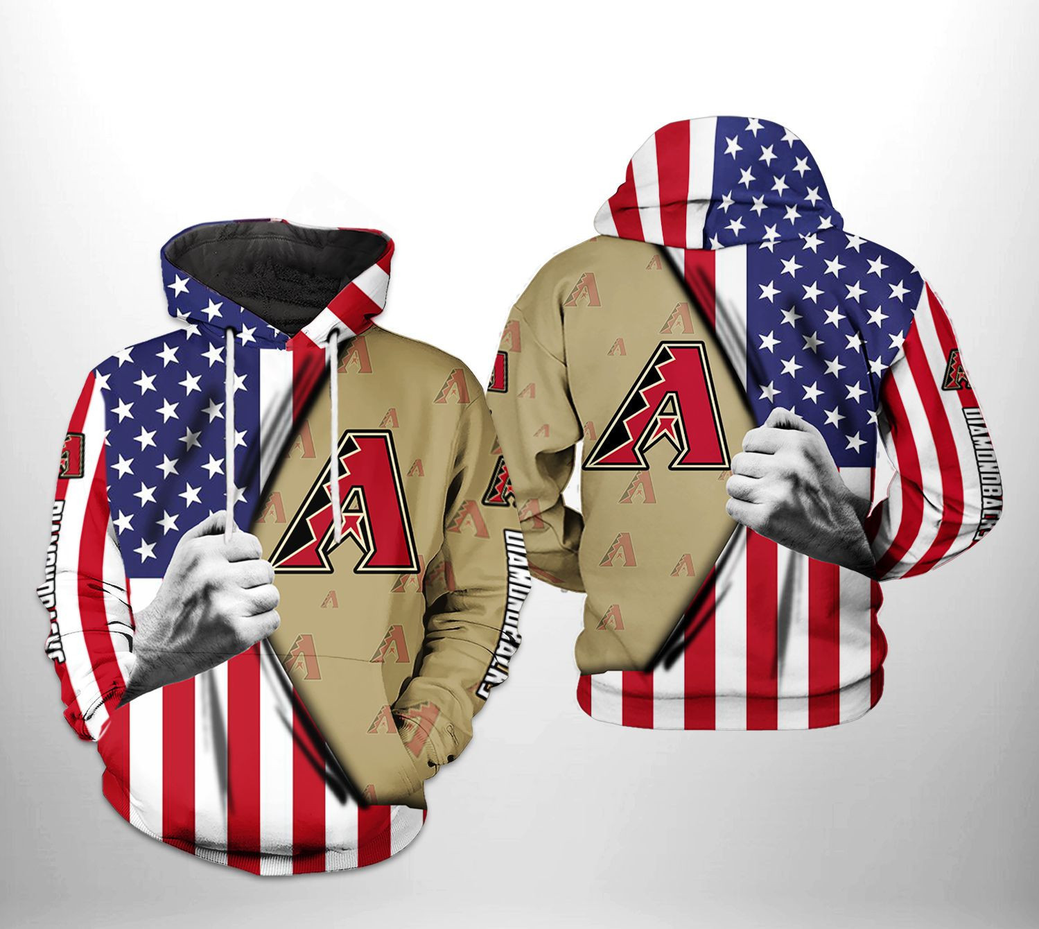 Arizona Diamondbacks MLB US Flag 3D All Over Print Hoodie & Zip Hoodie