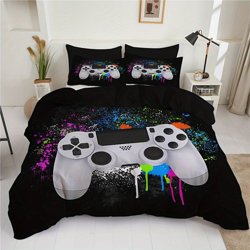 Game Bedding Set Game Controller Spraying Watercolor Duvet Covers