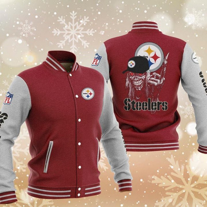 Pittsburgh Steelers Maiden Red Grey Baseball Jacket