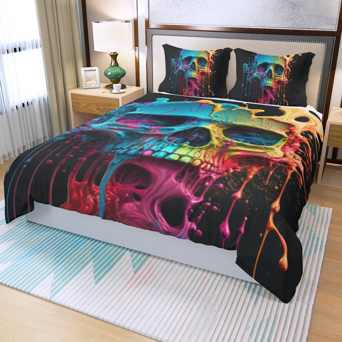 Skull Bedding Set Skull With Splashing Watercolor Duvet Covers
