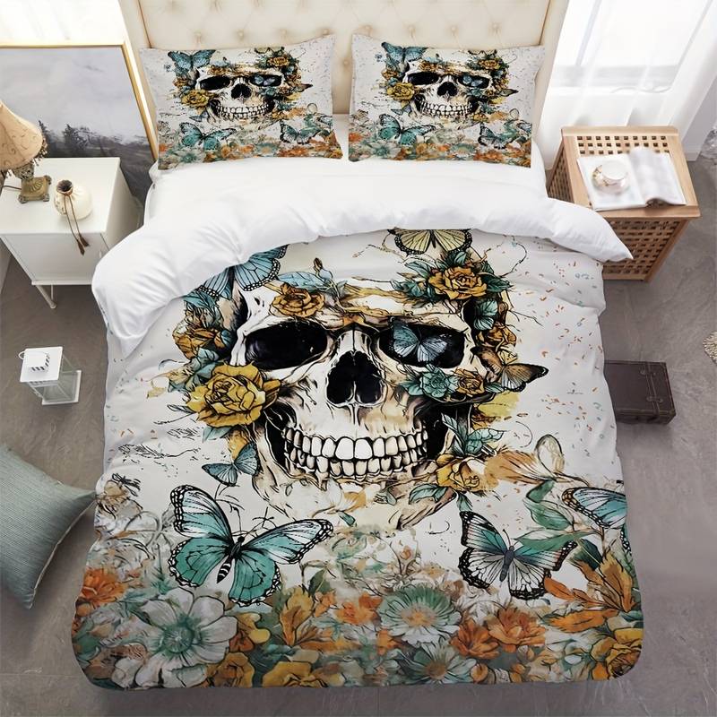 Skull Bedding Set Butterflies Roses With Skull Duvet Covers