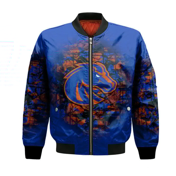 Boise State Broncos Custom Text Number Blue Orange Camo Vintage Bomber Jacket