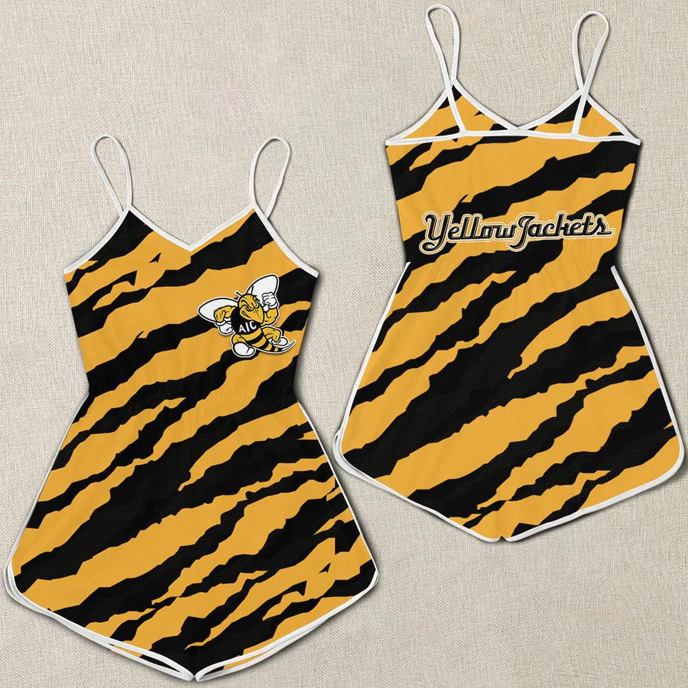 American International Yellow Jackets Women Romper Jumpsuit 3D Printed Team Logo Pattern On Chest