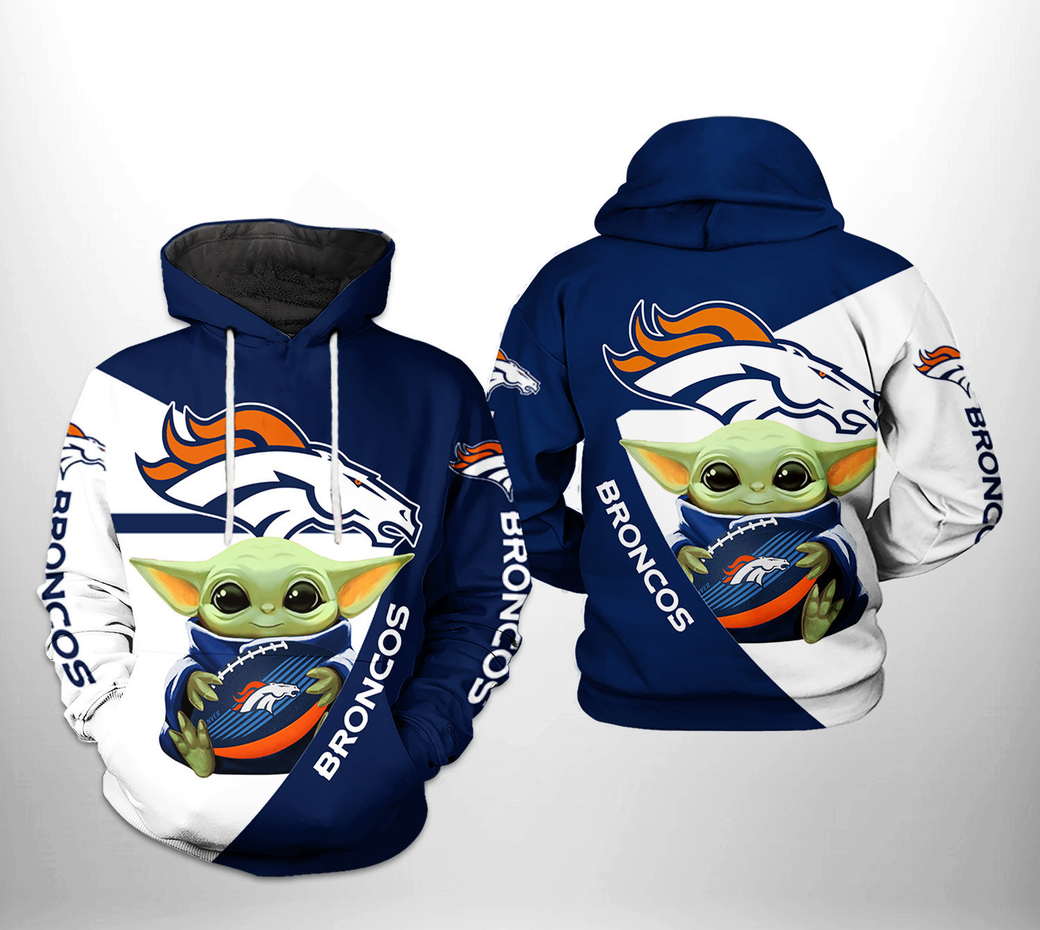 Denver Broncos Baby Yoda Team 3D All Over Print Hoodie & Zip Hoodie