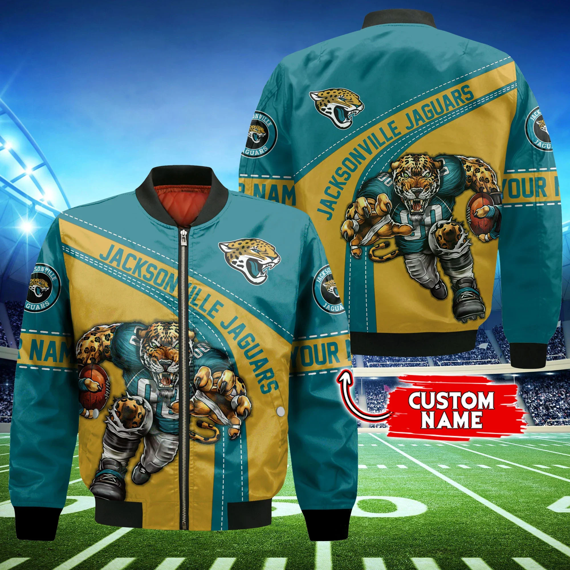 Jacksonville Jaguars Personalized Thick Bomber Jacket CS122