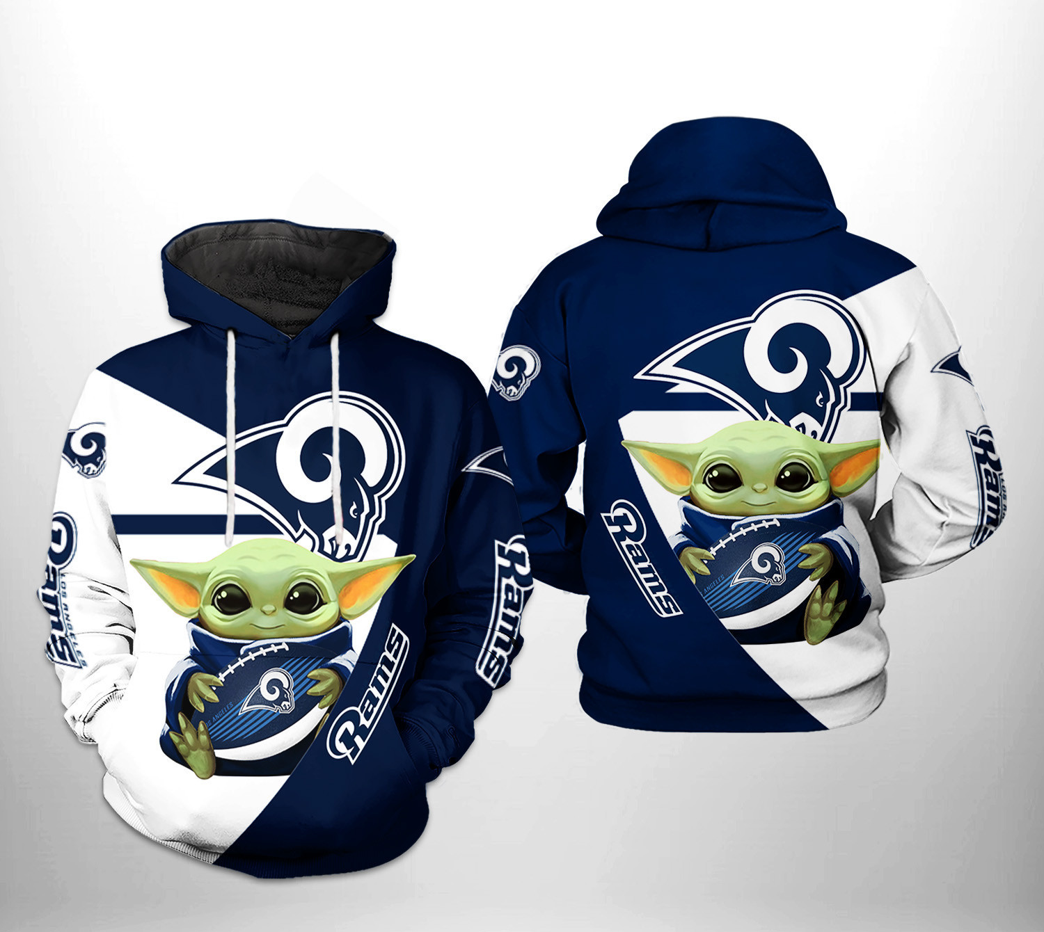 Los Angeles Rams Baby Yoda Team 3D All Over Print Hoodie & Zip Hoodie