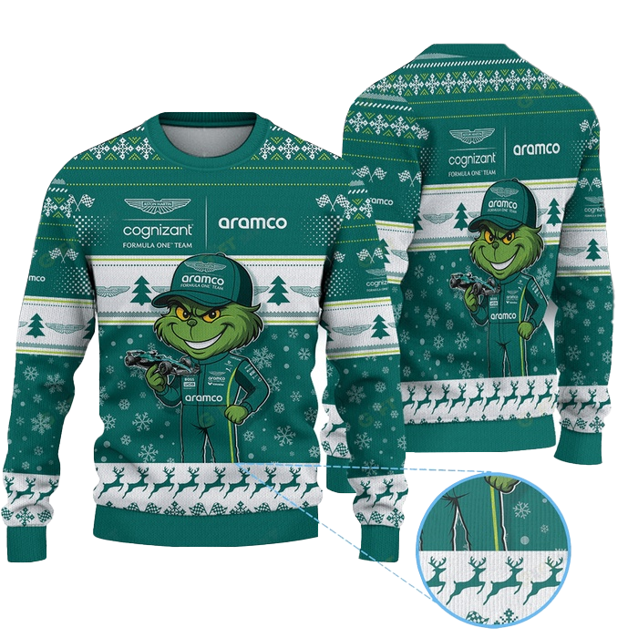 Grinch F1 Aston Martin Ugly Christmas Sweater 2025