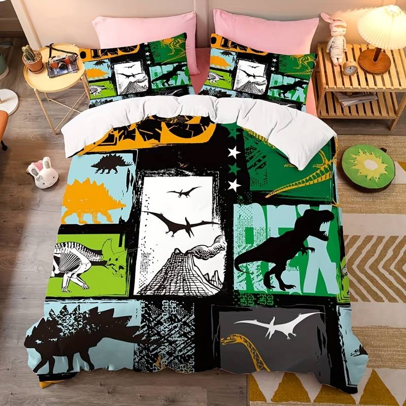 Dinosaur Bedding Set Geometric Dinosaurs Silhouette Graphic Duvet Covers