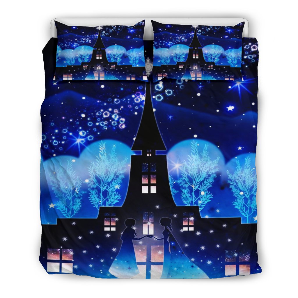 Frozen Bedding Set Elsa And Anna Snowy Castle Silhouette Duvet Covers
