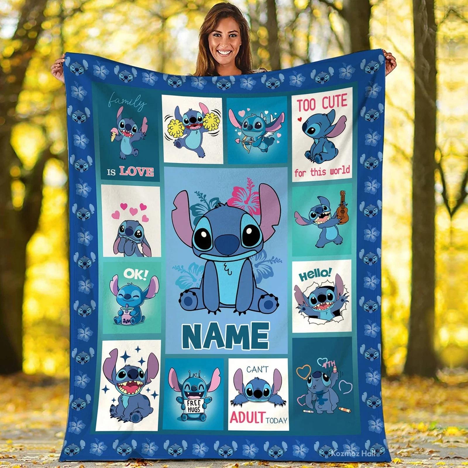 Personalized Stitch Fleece Blanket Ohana Means Family Stitch Angel Fleece Sherpa Blanket