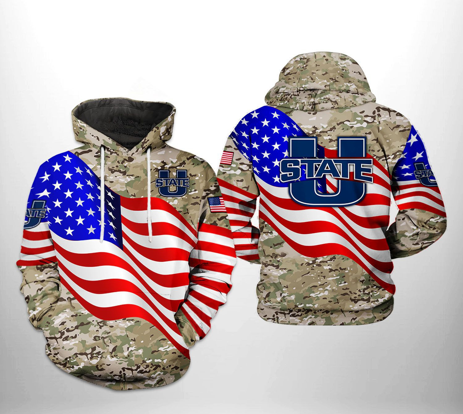 Utah State Aggies US Flag Camo Veteran 3D All Over Print Hoodie & Zip Hoodie