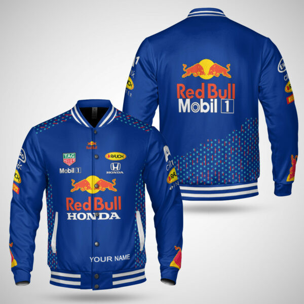 Personalized Name Mobil Red Bull Honda F1 Team Baseball Jacket 2 355