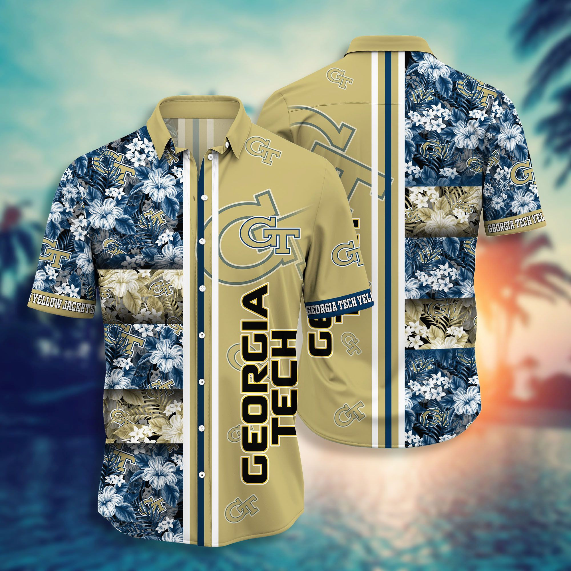 Georgia Tech Yellow Jackets 3-hawaii Shirt Short Style Hot Trendingsummer-hawaiian Nh3hst