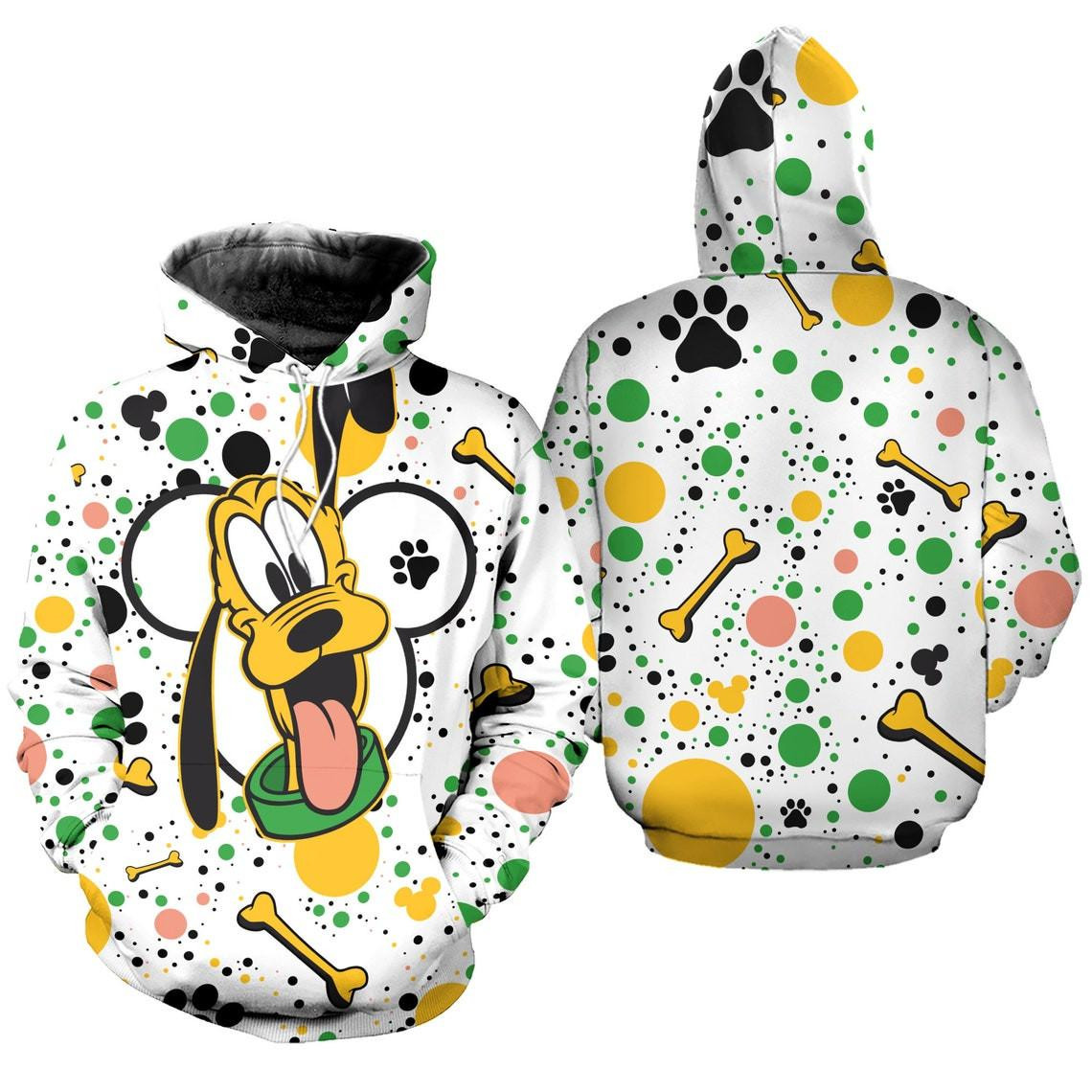 Pluto Dog Polkadot Pattern Cartoon Graphic Outfits Aop Hoodie, Zip Hoodie