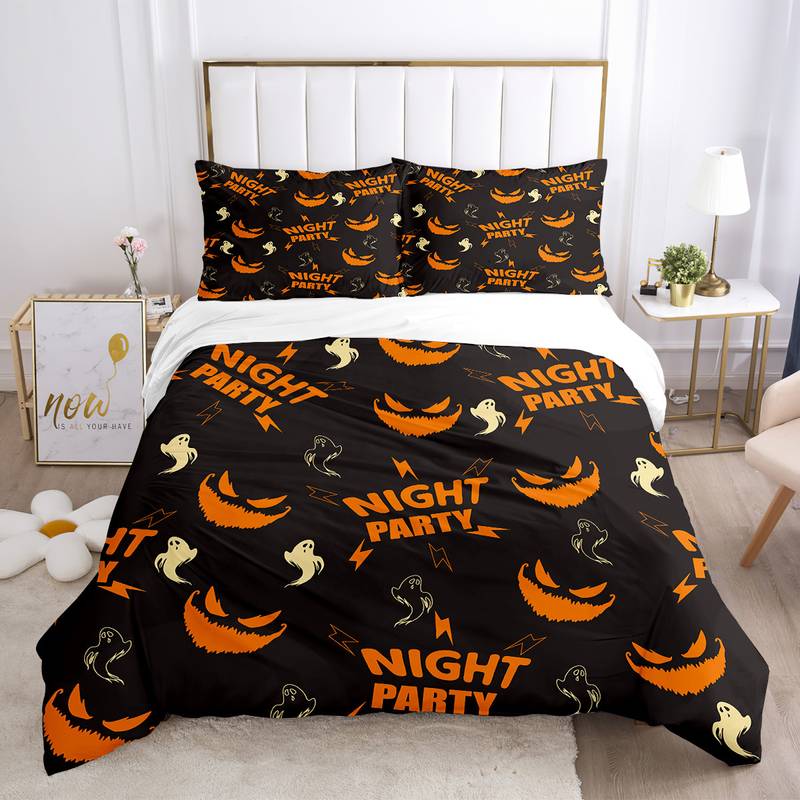 Halloween Bedding Set Halloween Night Party Ghost Face Pattern Duvet Covers Orange