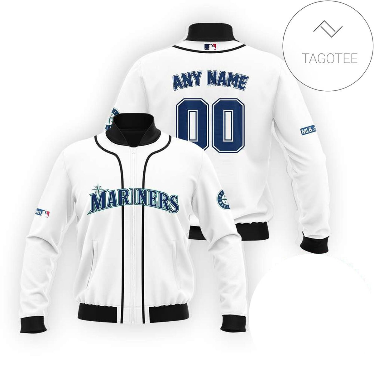Seattle Mariners Custom Name Number White Bomber Jacket