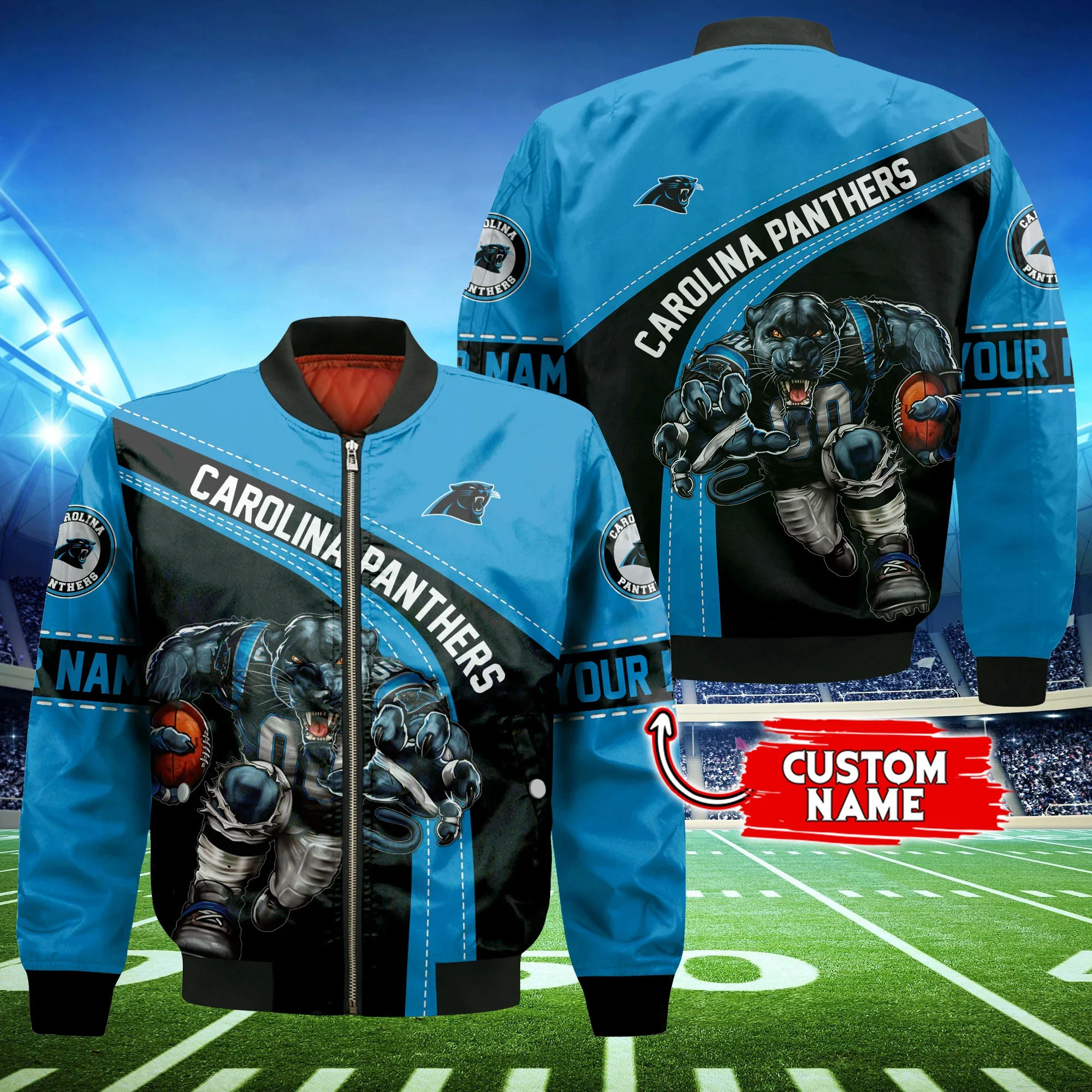 Carolina Panthers Personalized Thick Bomber Jacket CS112