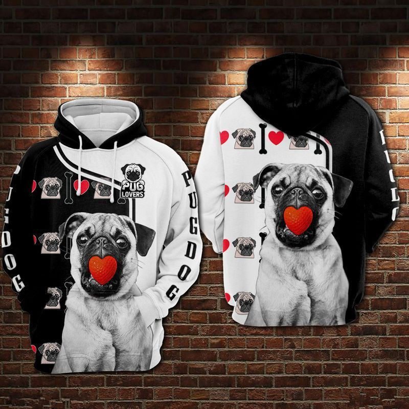 Black And White Pug Over Print 3d Hoodie Zip Hoodie