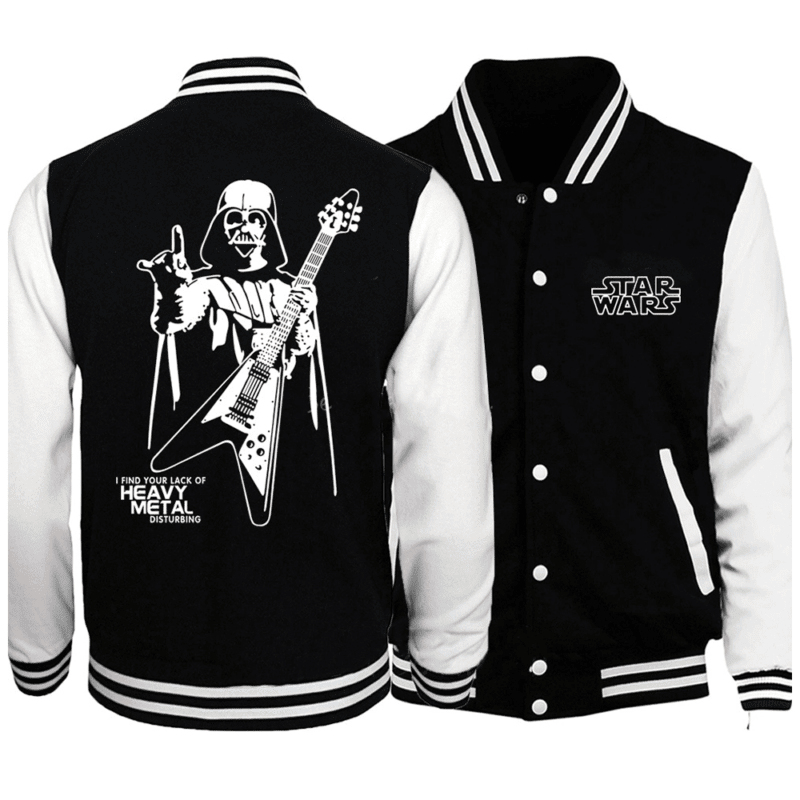 Cartoon Character Printed Back Long Sleeve Stand Collar Baseball Jacket For Guys