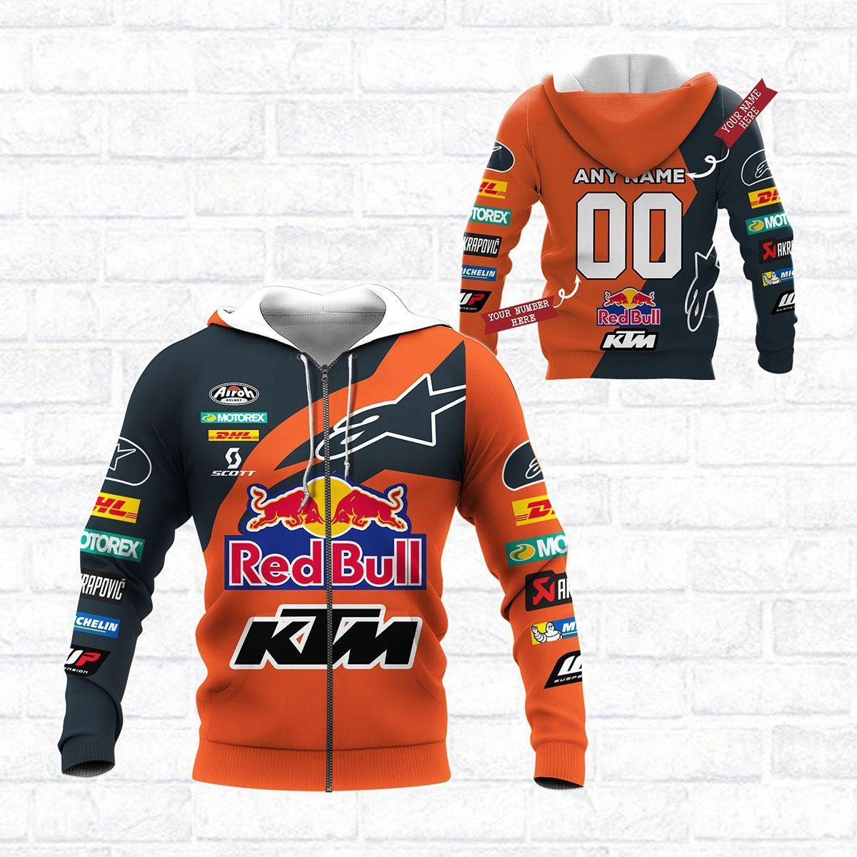 Custom Name & Number Red Bull Ktm Factory Racing F1 8k88 3d Zip Hoodie Hoodie Ii0
