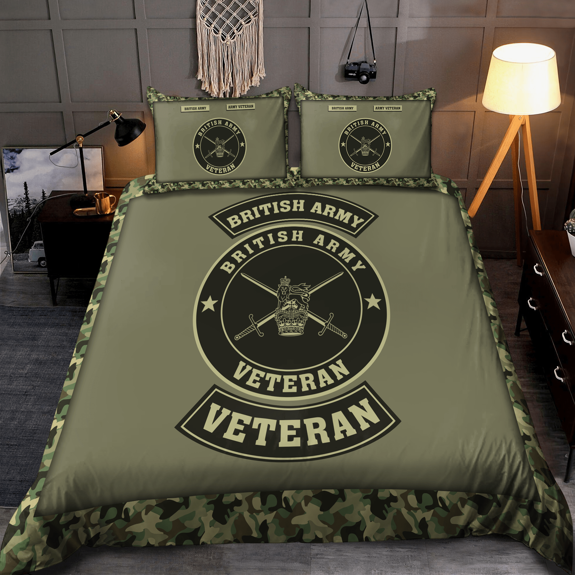 Veteran Bedding Set British Army Veteran Symbol Camo Pattern Duvet Covers