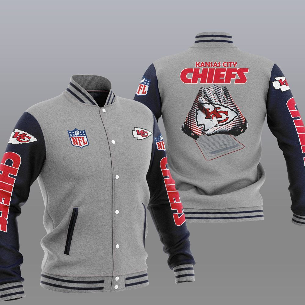 Kansas City Chiefs Grey Dark Blue Baseball Jacket