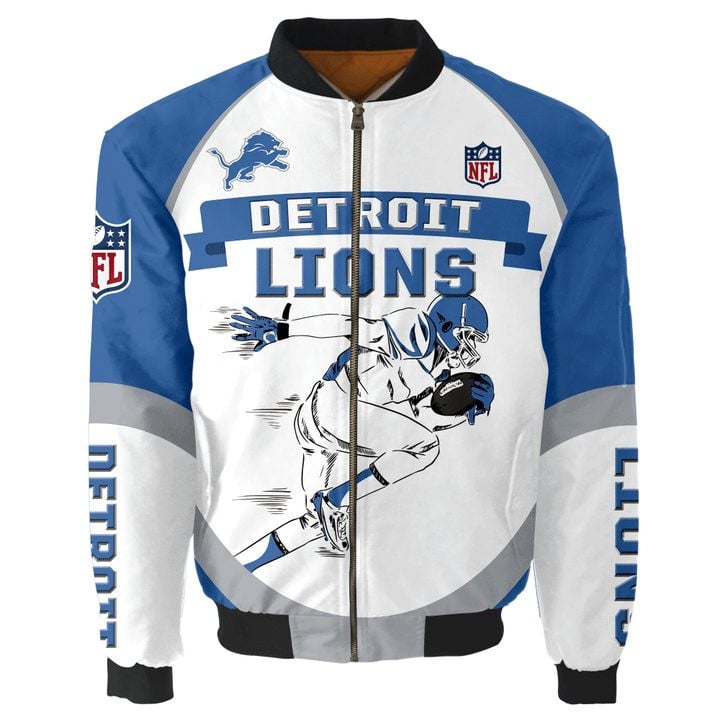 Detroit Lions White Blue Bomber Jacket V4