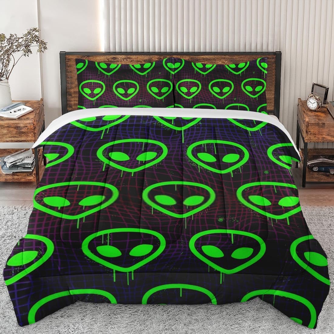 Alien Bedding Set Alien Space Retro Geometric Duvet Covers Black