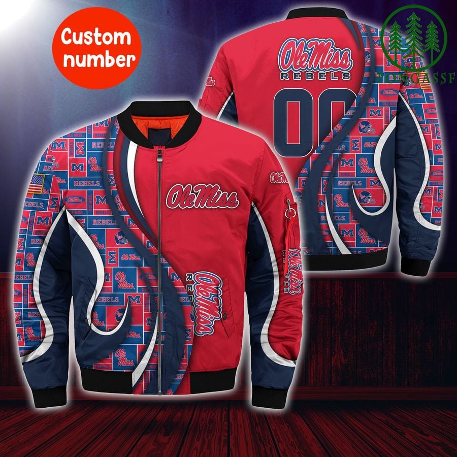Ole Miss Rebels Custom Number Red Blue Bomber Jacket