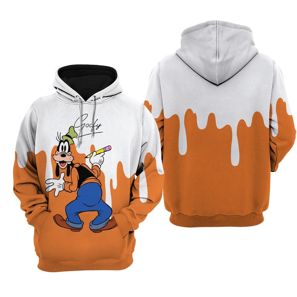 Goofy Dog Orange Paint Fan Gift, Goofy Dog Orange Paint Gift, Cartoon Graphic Outfits Aop Hoodie