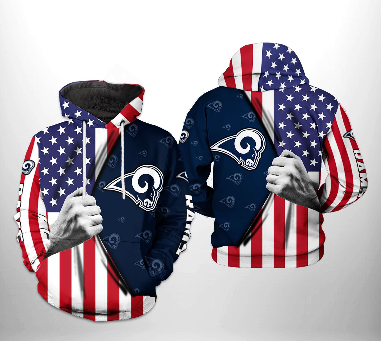 Los Angeles Rams US Flag Team 3D All Over Print Hoodie & Zip Hoodie