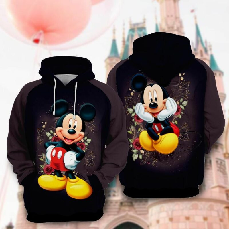 Mickey Mouse Flowers Over Print 3d Hoodie Zip Hoodie
