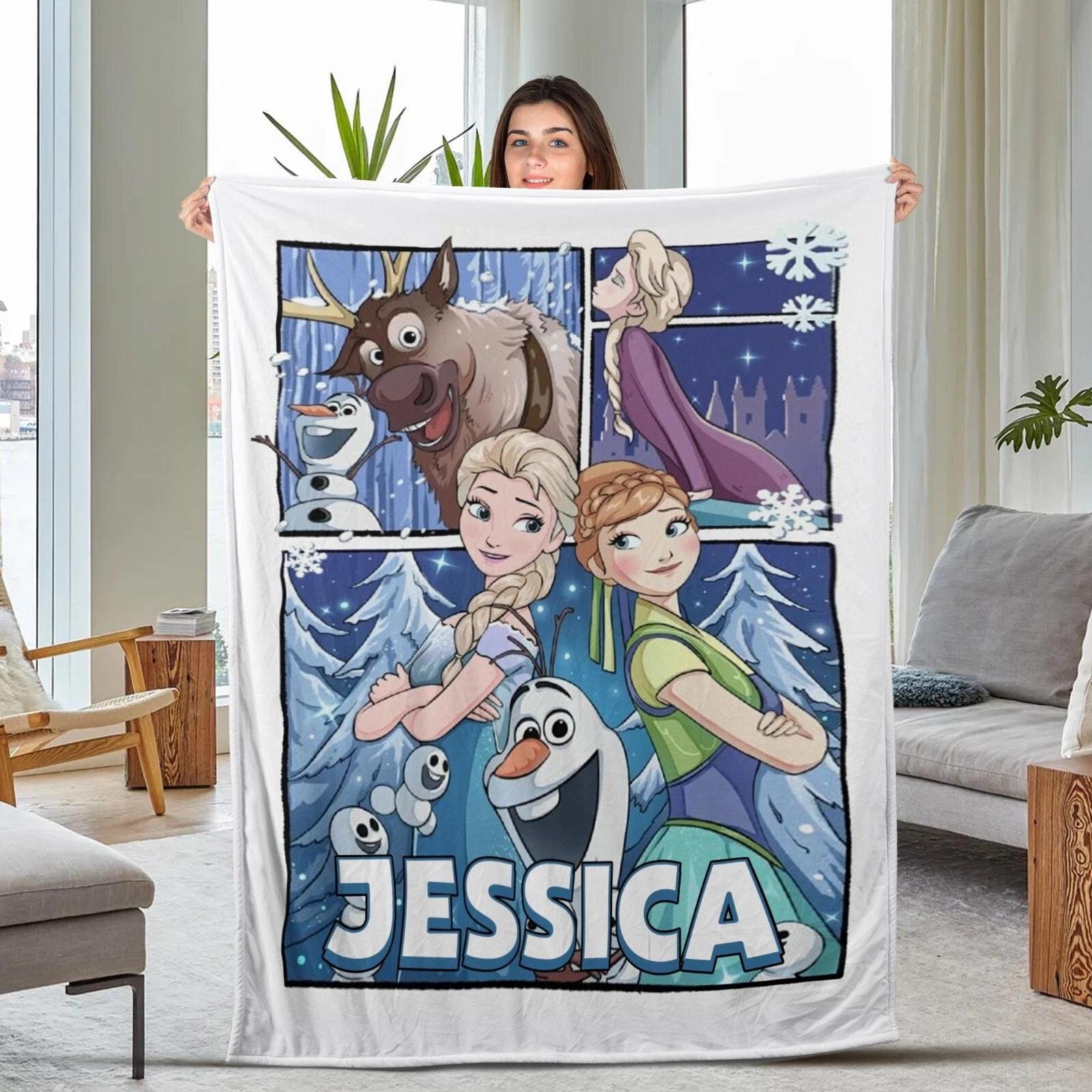 Custom Name Frozen Fleece Sherpa Blanket
