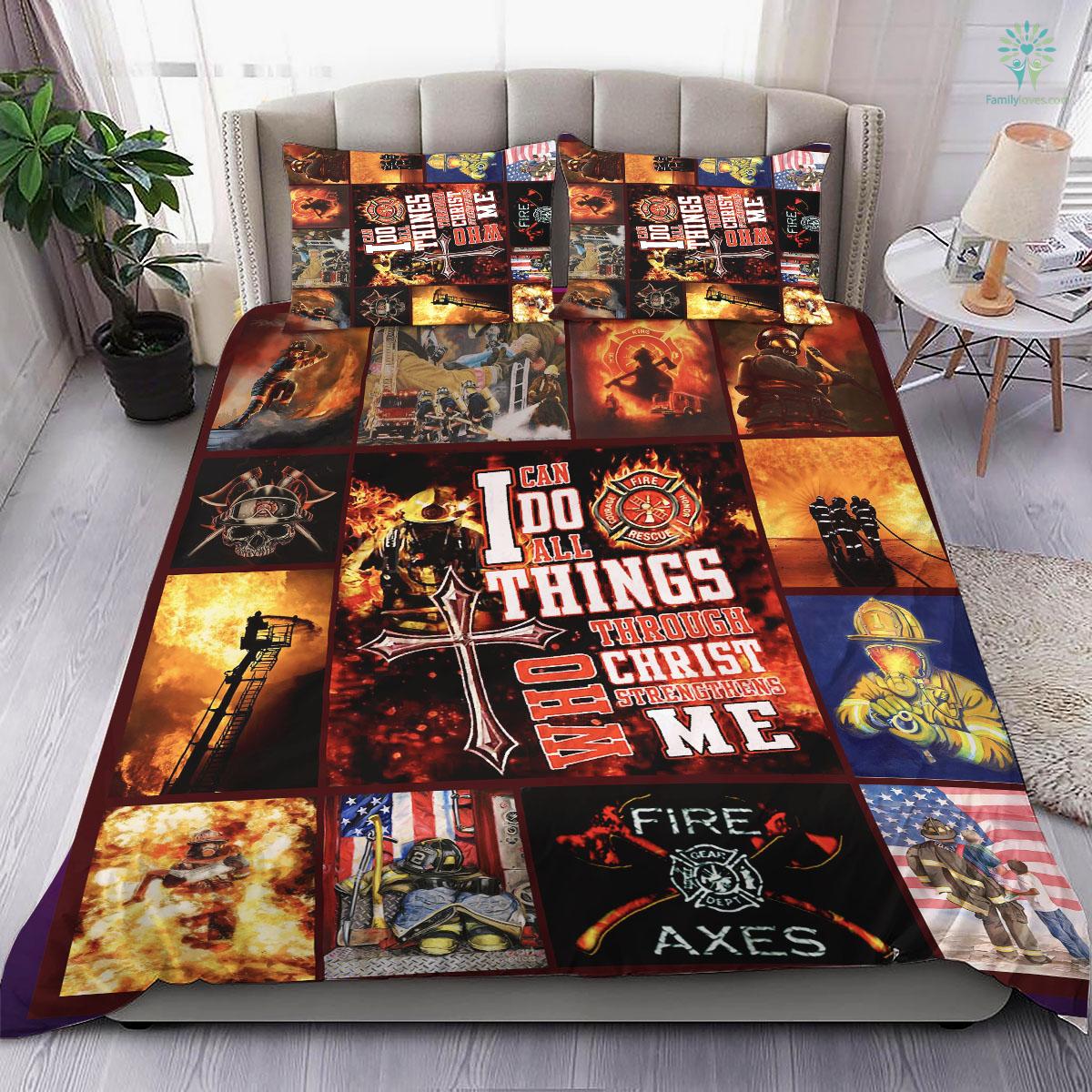 Firefighter Bedding Set Firefighter I Do Do All Things Through Christ Duvet Covers Black