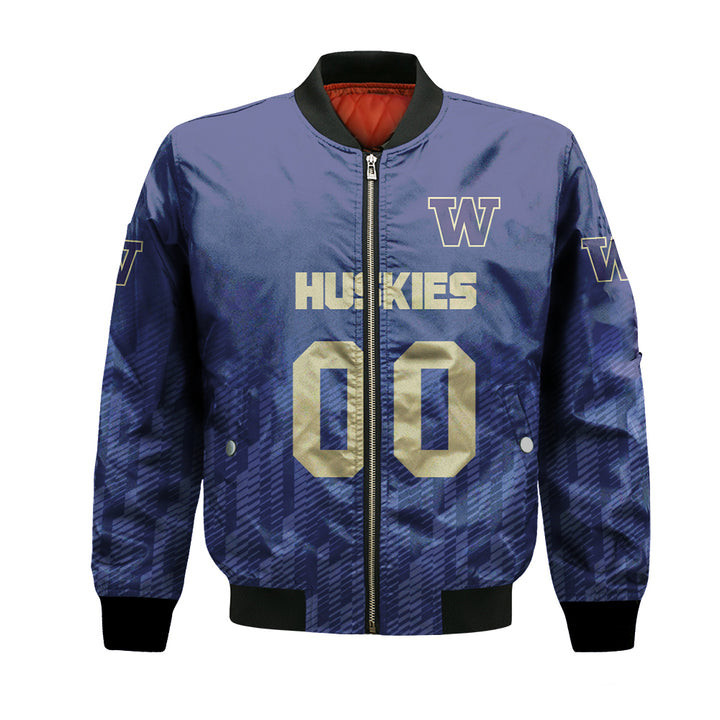 Washington Huskies Custom Text Number Purple Bomber Jacket V12