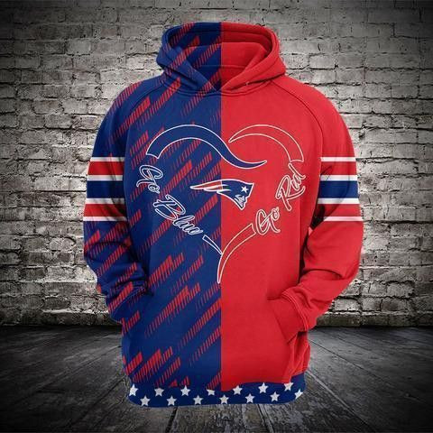 New England Patriots Heart Go Blue Go Red 3D All Over Print Hoodie & Zip Hoodie