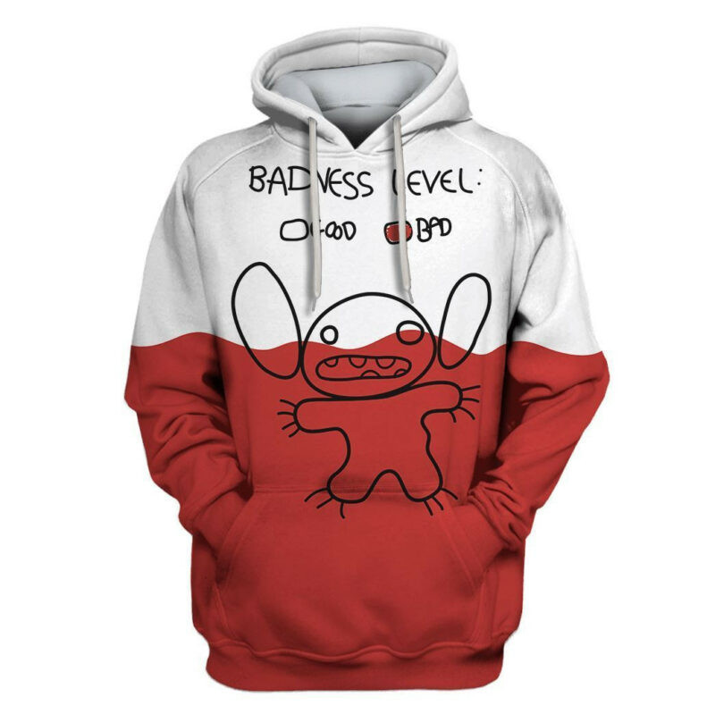 Stitch Badness Level Drawing White Red 3d Hoodie Zip Hoodie