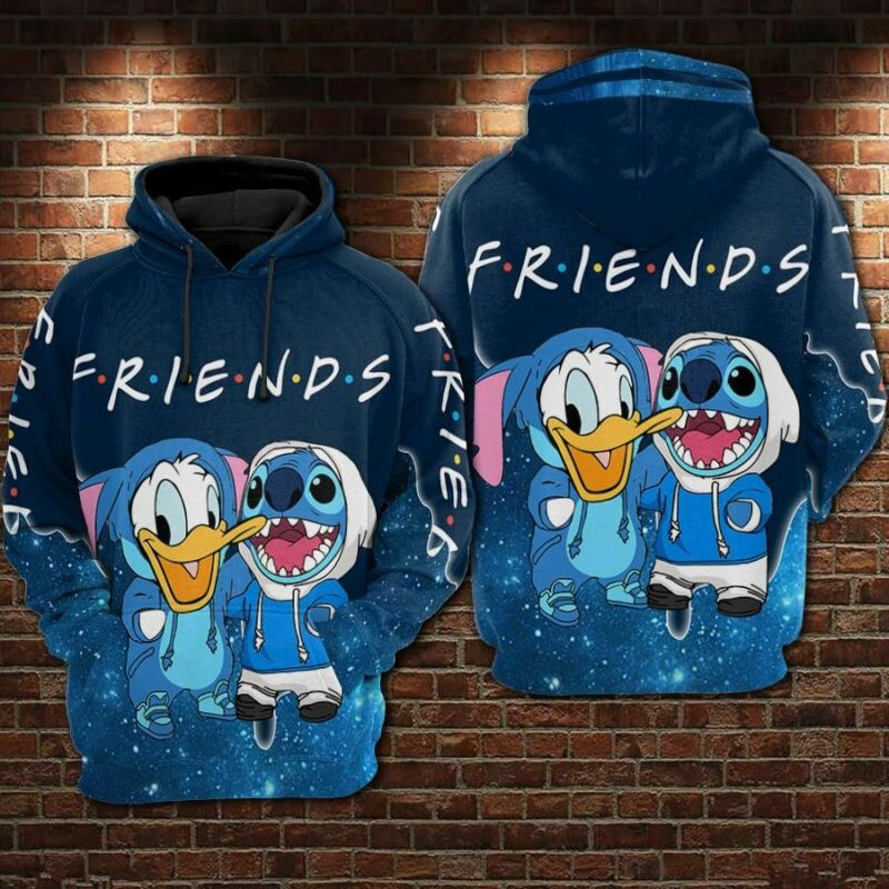 Stitch And Donald Duck Friends Over Print 3d Hoodie Zip Hoodie