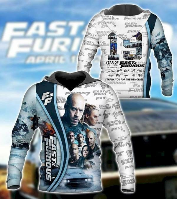 19 Years Of Fast And Furious All Cast Signatures 3D All Over Print Hoodie & Zip Hoodie