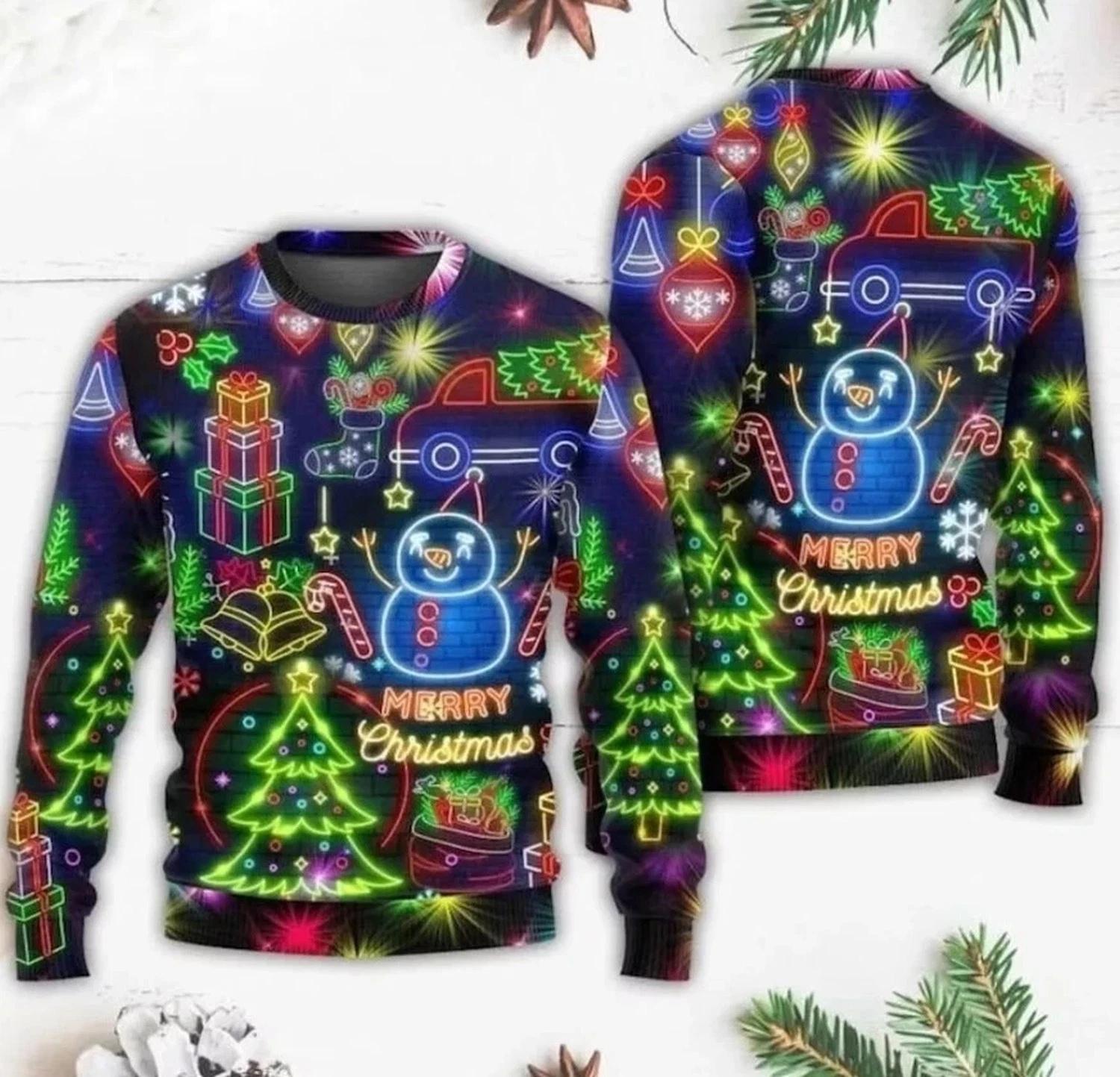 Christmas Bright Neon Lighting Ugly Christmas Sweater