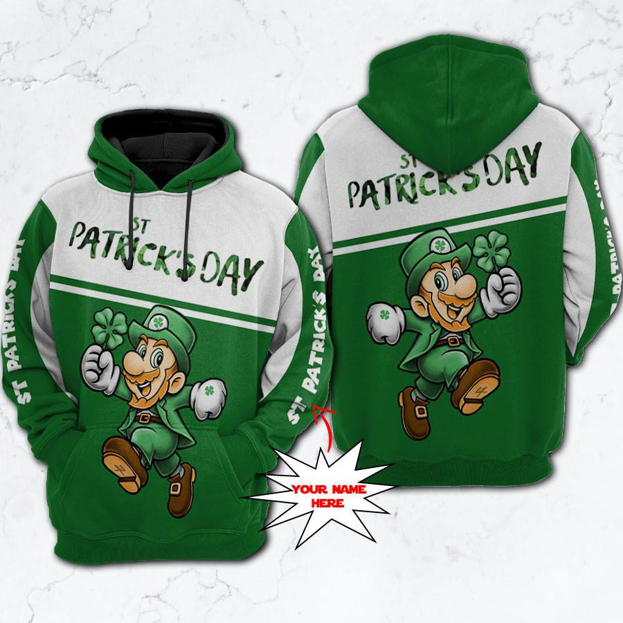 Custom Name Super Mario Happy St Patrick’s Day Gift, Funny Lucky Mario Aop Hoodie, Zip Hoodie, Fleece Jacket