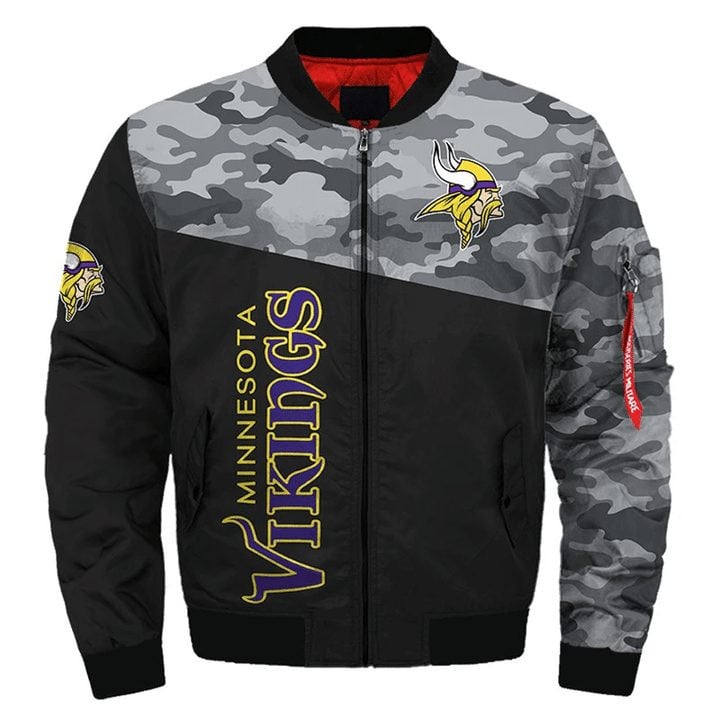 Minnesota Vikings Black Camo Bomber Jacket