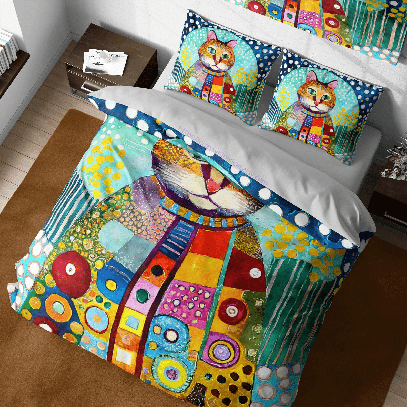 Cat Bedding Set Mosaic Cat Portrait Graphic Duvet Covers